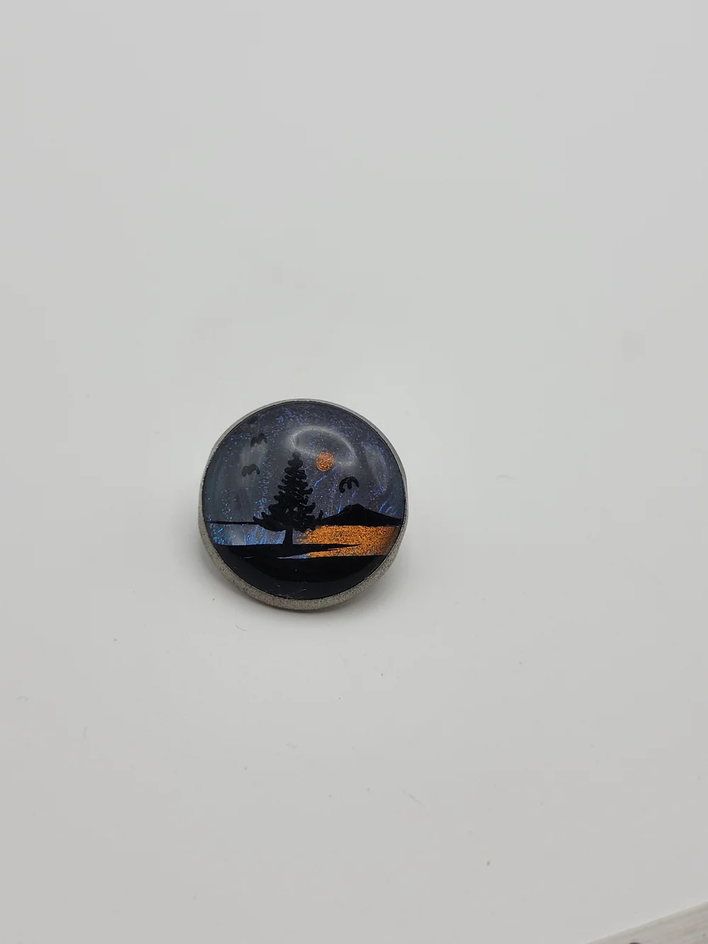 Handcrafted Night Landscape Resin Brooch — Blue and Gold